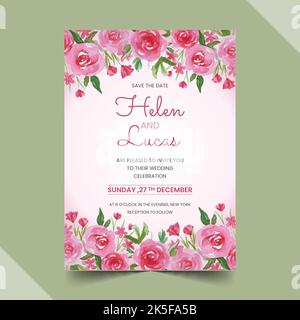 hand painted pink floral wedding invitation vector design illustration Stock Vector