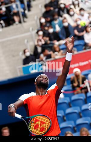 Tokyo, Japan. 8th Oct, 2022. Frances TIAFOE (USA) serves against Soonwoo KWON (KOR) during their Semifinal match at the Rakuten Japan Open Tennis Championships 2022 at Ariake Coliseum. The tournament is held from October 1 to 9. (Credit Image: © Rodrigo Reyes Marin/ZUMA Press Wire) Credit: ZUMA Press, Inc./Alamy Live News Stock Photo