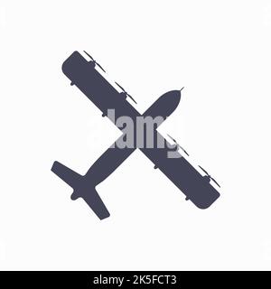 Propeller aircraft, four-engine bomber airplane silhouette. Aircraft top view icon. Flat vector illustration isolated on white background. Stock Vector