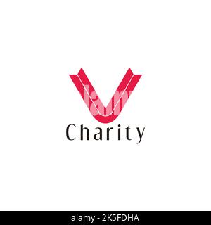 letter v red ribbon charity logo vector Stock Vector