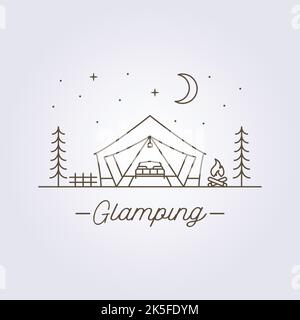 line art glamping camp logo vector illustration design Stock Vector