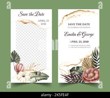 watercolor boho wedding instagram stories vector design illustration Stock Vector