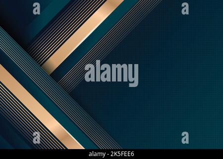 Luxury black overlap layers background with gold line effect. Realistic halftone dots on textured dark background Stock Vector