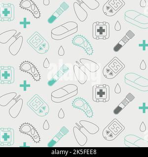 medical pattern with pills glucometer test tube medical kit lungs drops virus crosses Stock Vector