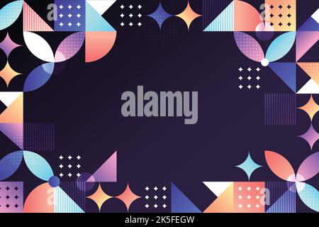 Modern design horizontal poster with bright colorful abstract geometric elements and curve lines flat vector illustration Stock Vector