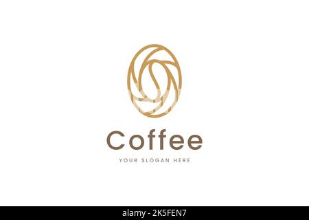 Simple Coffee been and leaf logo in line style Stock Vector