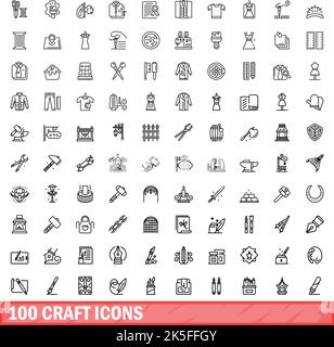 100 craft icons set. Outline illustration of 100 craft icons vector set isolated on white background Stock Vector