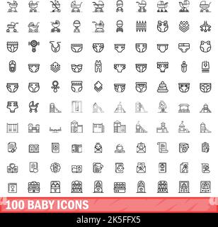 100 baby icons set. Outline illustration of 100 baby icons vector set isolated on white background Stock Vector