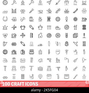 100 craft icons set. Outline illustration of 100 craft icons vector set isolated on white background Stock Vector