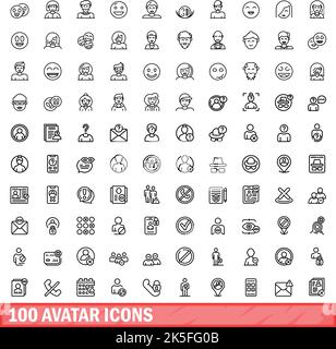 100 avatar icons set. Outline illustration of 100 avatar icons vector set isolated on white background Stock Vector