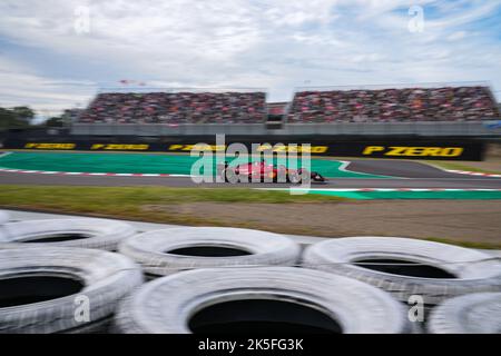 Suzuka, Japan. 8th Oct, 2022. Ferrari's Monegasque driver Charles Leclerc drives during the qualifying session of the Formula One Japan Grand Prix held at the Suzuka Circuit in Suzuka City, Japan, on Oct. 8, 2022. Credit: Zhang Xiaoyu/Xinhua/Alamy Live News Stock Photo