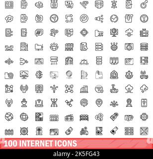 100 internet icons set. Outline illustration of 100 internet icons vector set isolated on white background Stock Vector