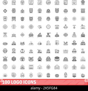 100 logo icons set. Outline illustration of 100 logo icons vector set isolated on white background Stock Vector