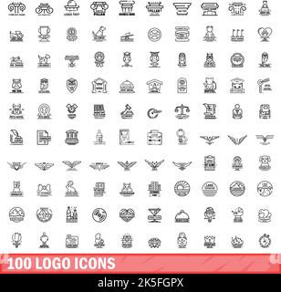 100 logo icons set. Outline illustration of 100 logo icons vector set isolated on white background Stock Vector