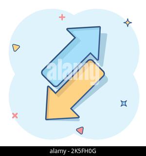 Reverse arrow sign icon in comic style. Refresh vector cartoon illustration on white isolated background. Reload business concept splash effect. Stock Vector