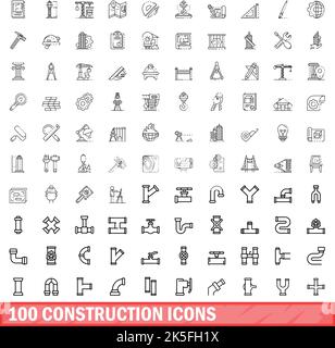 100 construction icons set. Outline illustration of 100 construction icons vector set isolated on white background Stock Vector