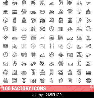 100 factory icons set. Outline illustration of 100 factory icons vector set isolated on white background Stock Vector