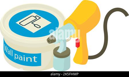 Painting equipment icon isometric vector. Spray gun and wall paint bucket icon. Industrial painting, construction and repair work Stock Vector