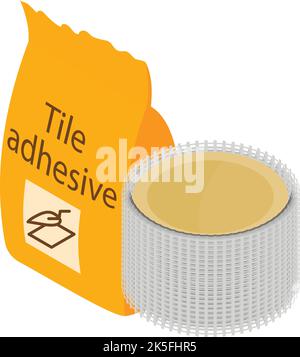 Construction material icon isometric vector. Tile adhesive and construction mesh. Building material, repair work Stock Vector