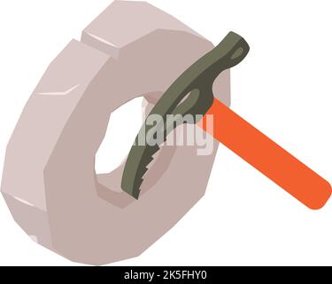 Equipment evolution icon isometric vector. Modern ice ax and stone wheel icon. Climbing equipment, speleology Stock Vector