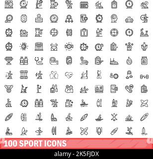 100 sport icons set. Outline illustration of 100 sport icons vector set isolated on white background Stock Vector