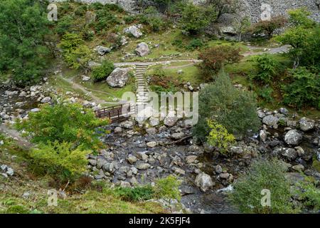 Aber falls waterfall in the northern foothills of the Carneddau. Afon Goch’s (Red River). Wales, UK Stock Photo