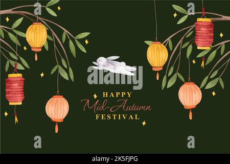 watercolor mid autumn festival background vector design illustration Stock Vector
