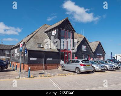 Whitstable Lifeboat Station (RNLI) on the seafront at Whitstable, Kent, UK. Stock Photo