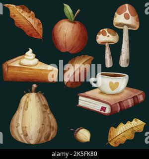 watercolor autumn elements collection vector design illustration Stock Vector