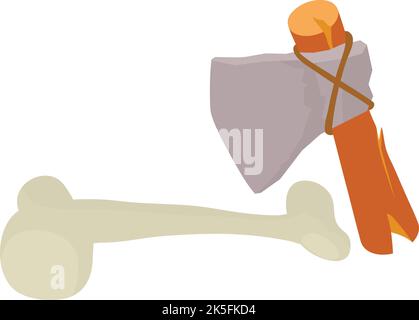 Primal weapon icon isometric vector. Axe of stone age and old animal bone icon. Ancient hunting concept, evolution Stock Vector