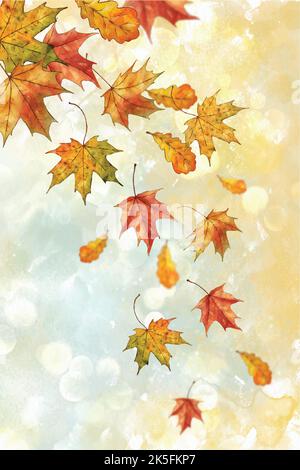 watercolor autumn leaves falling vector design illustration Stock Vector
