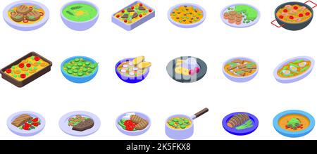 Spring dinner icons set isometric vector. Family table. Asia dinning Stock Vector