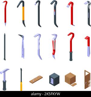 Crowbar icons set isometric vector. Breaking burglar. Construction equipment Stock Vector
