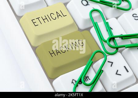 Hand writing sign Ethical Hacking. Business overview a legal attempt of cracking a network for penetration testing Stock Photo