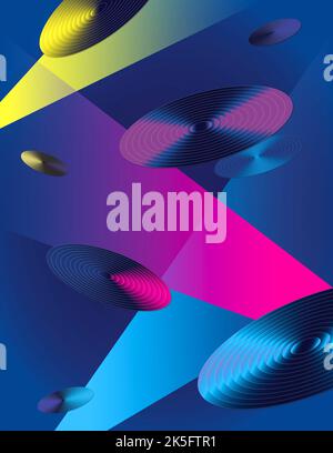 Abstract background with neon lights and record disc. Stock Photo