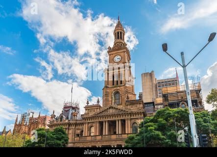 Sydney Town Hall viewed from George street on a day, NSW, Australia Stock Photo