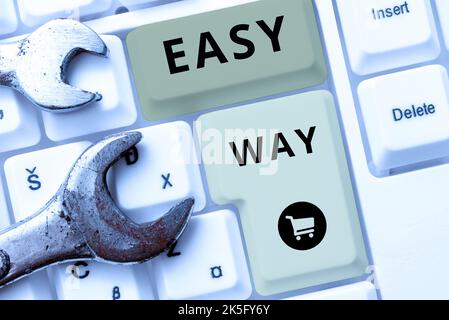 Hand writing sign Easy Way. Word for making hard decision between two less and more effort method Stock Photo