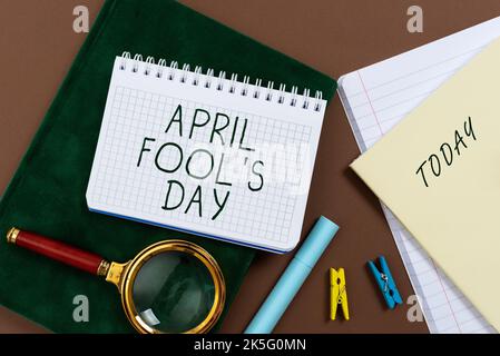 Conceptual caption April Fool S Is Day. Word Written on Practical jokes humor pranks Celebration funny foolish Stock Photo