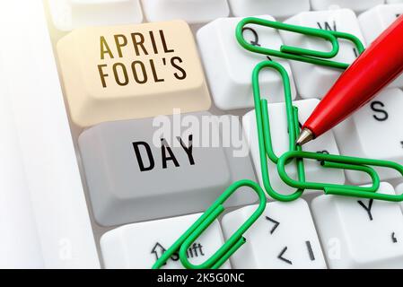 Text sign showing April Fool S Is Day. Word Written on Practical jokes humor pranks Celebration funny foolish Stock Photo