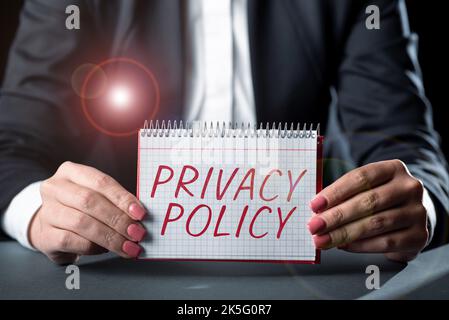 Conceptual caption Privacy Policy. Business concept Documentation regarding the management of the client s is data Stock Photo