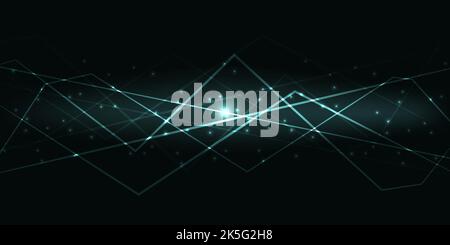 Dark abstract background with green translucent luminous lines and highlights. Vector illustration. Stock Vector