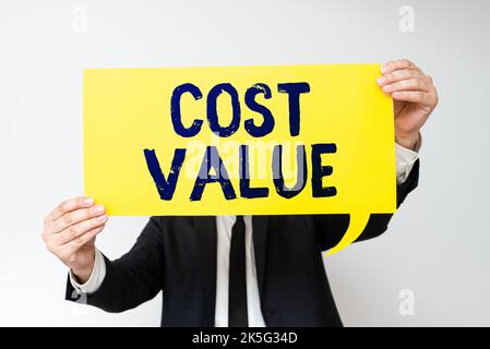 Writing displaying text Cost Value. Word for The amount that usualy paid for a item you buy or hiring a person Stock Photo