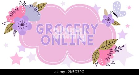 Text sign showing Grocery Online. Business idea digital version of supermarket accepting online ordering Stock Photo