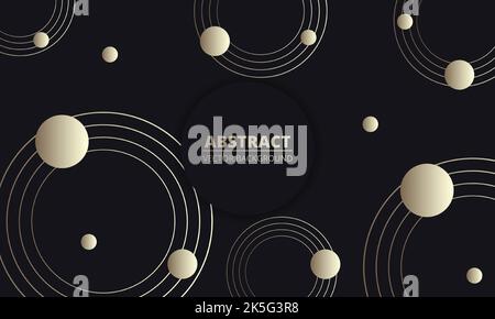 Black and gold luxury geometric abstract background. Golden circles in the center on a dark background. Modern trendy royal background. Stock Vector