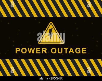 Power outage warning banner. Blackout poster. Power outage icon and sign on a black and yellow vector background. Vector illustration EPS10. Stock Vector