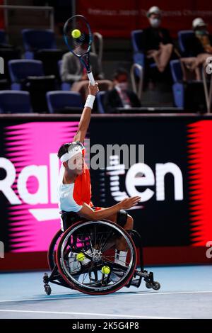 Tokyo, Japan. 8th Oct, 2022. Tokito ODA (JPN) serves against Shingo KUNEDA (JPN) during their Semifinal match at the Rakuten Japan Open Tennis Championships 2022 at Ariake Coliseum. The tournament is held from October 1 to 9. (Credit Image: © Rodrigo Reyes Marin/ZUMA Press Wire) Credit: ZUMA Press, Inc./Alamy Live News Stock Photo