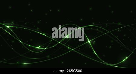 Dark abstract background with green translucent luminous lines and highlights. Vector illustration EPS10. Stock Vector