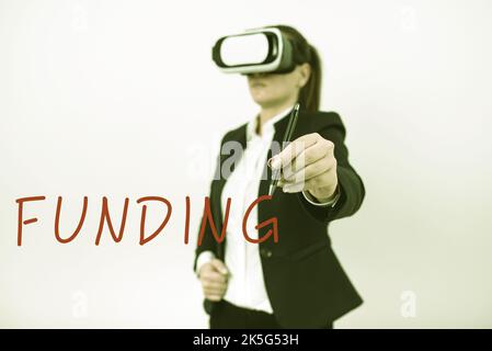 Conceptual display Funding. Conceptual photo act of providing resources to finance a need, program, or project Stock Photo