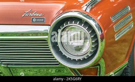GROSSE POINTE SHORES, MI/USA - JUNE 21, 2015: A 1963 Chrysler Turbine Concept car, EyesOn Design car show, Edsel & Eleanor Ford House, near Detroit. Stock Photo