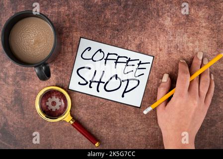 Writing displaying text Coffee Shop. Business idea a restaurant that primarily serves coffee, and light meals Stock Photo